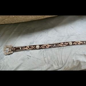 Nocona Calf Hide Leather Rhinestone Western Belt with Buckle EUC sz 36